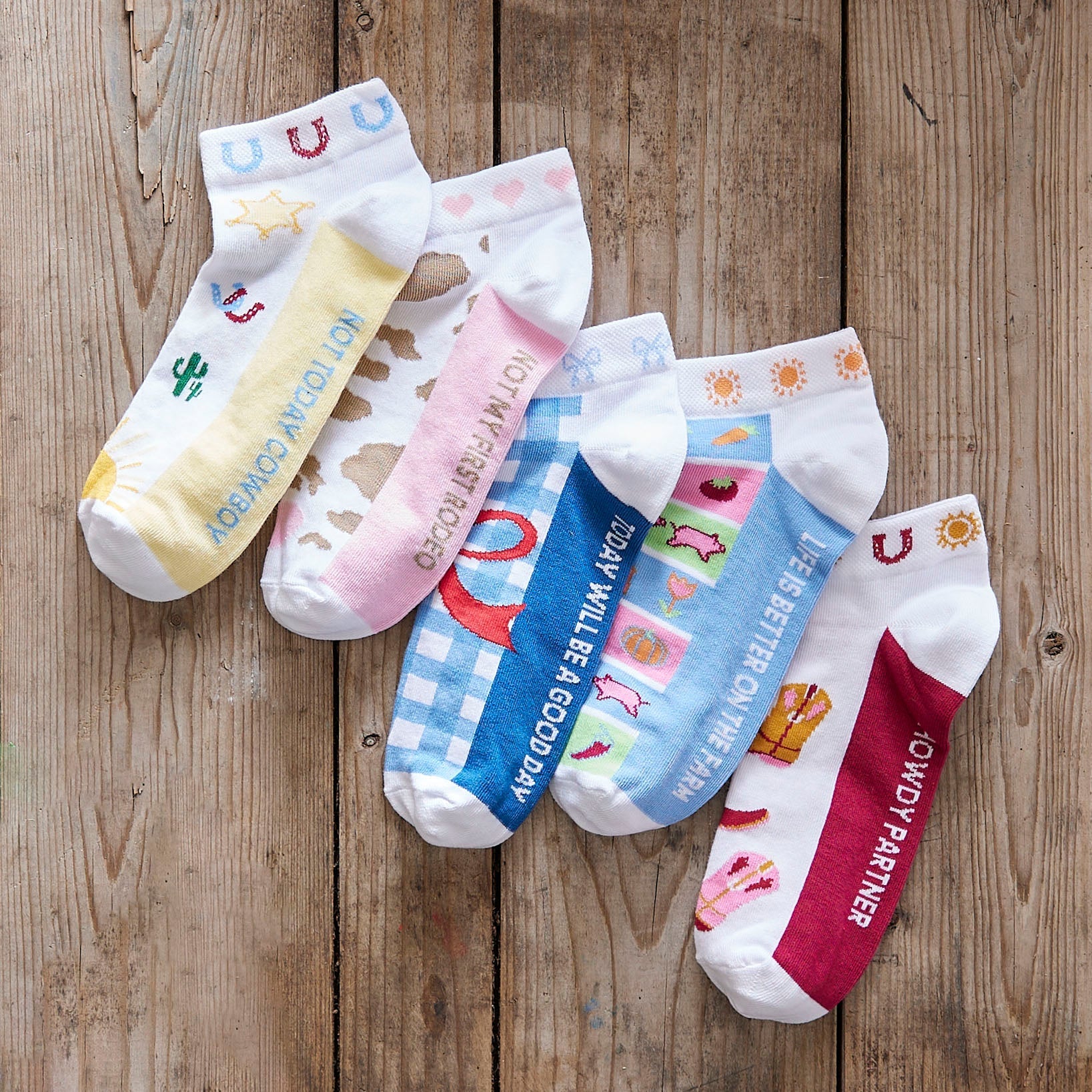 Colourful socks with happy sayings