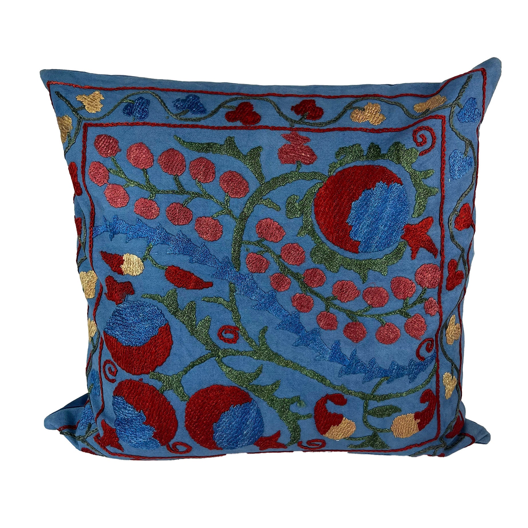 Old Suzani Pillow/Cushion Cover Fashioned from a Mid-20th Century Suzani For Sale at Old Suzani Pillow/Cushion Cover Fashioned from a Mid-20th Century Suzani For Sale at