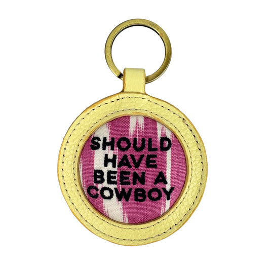 Should Have Been a Cowboy - Yellow leather Ikat Keyring