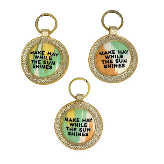 Make Hay Whilst The Sun Shines - Gold leather Ikat Keyring
