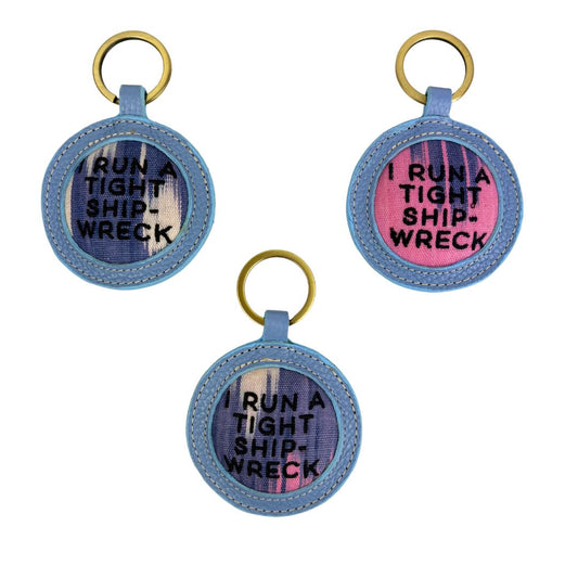 I Run a Tight Ship-wreck - Blue leather Ikat Keyring
