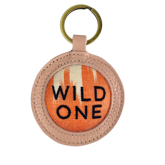 Wild One - Pink leather Ikat Keyring