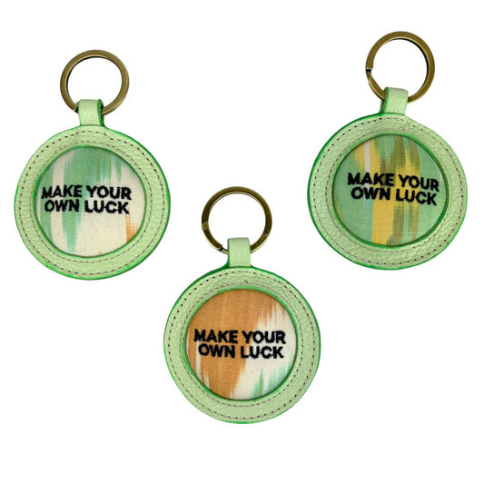 Make Your Own Luck - Green leather Ikat Keyring