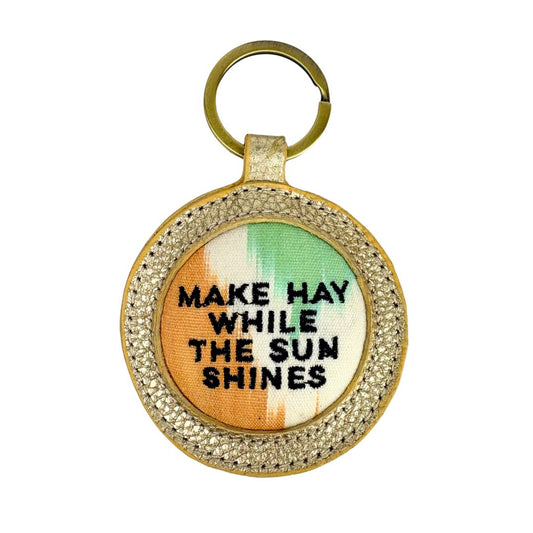 Make Hay Whilst The Sun Shines - Gold leather Ikat Keyring