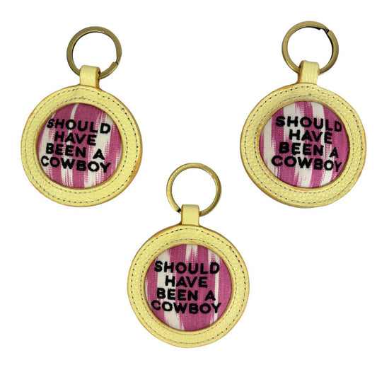 Should Have Been a Cowboy - Yellow leather Ikat Keyring