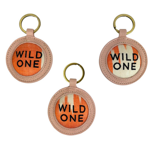 Wild One - Pink leather Ikat Keyring