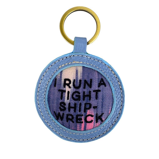 I Run a Tight Ship-wreck - Blue leather Ikat Keyring