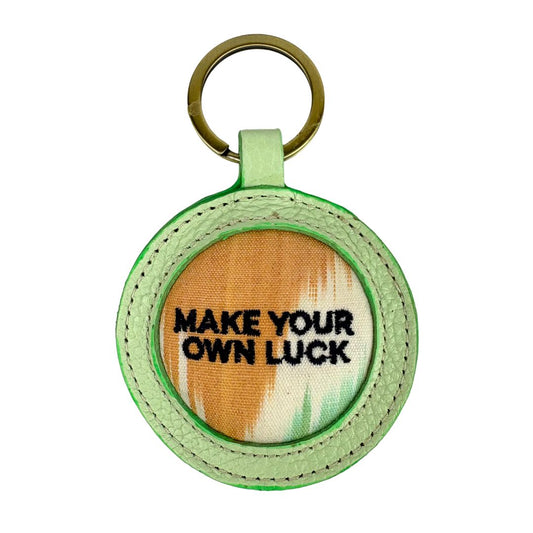 Make Your Own Luck - Green leather Ikat Keyring