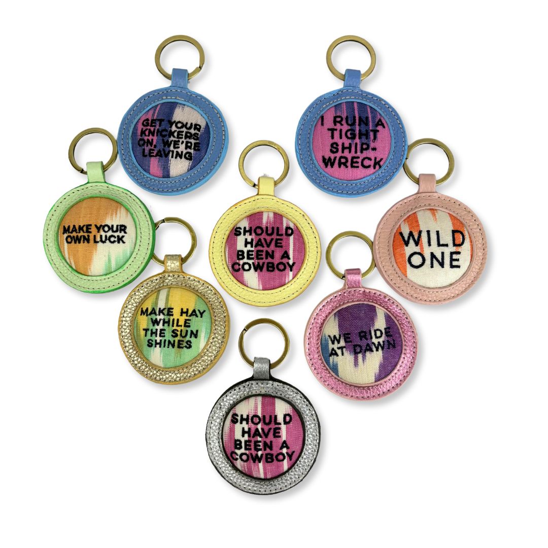 We Ride at Dawn - Pink metallic leather Ikat Keyring