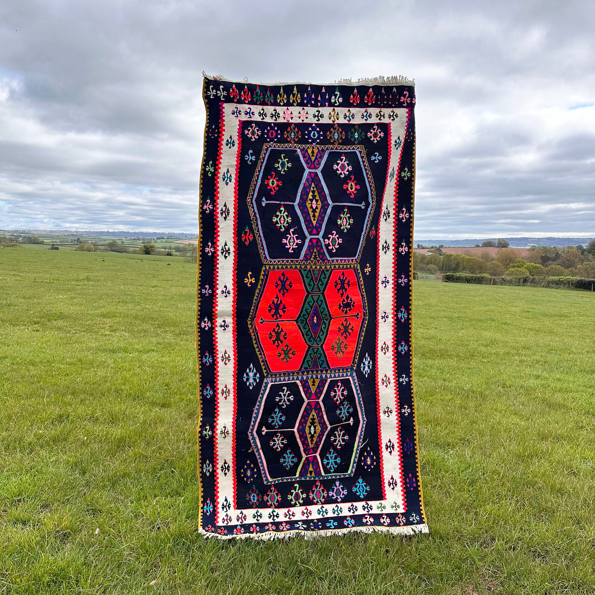 Navy Kilim Rug - 215cm x 108cm