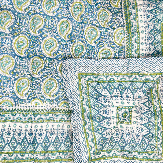 Single Quilt - Green Paisley