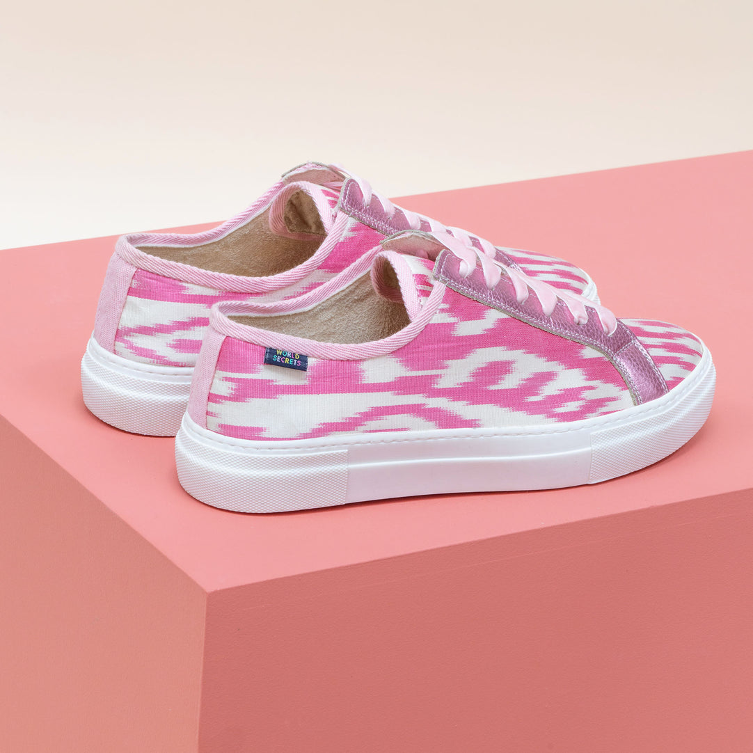 Pink Ikat Silk Sneakers