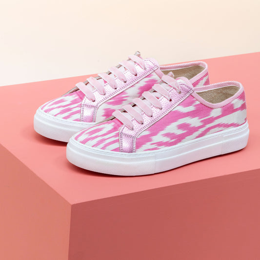 Pink Ikat Silk Sneakers