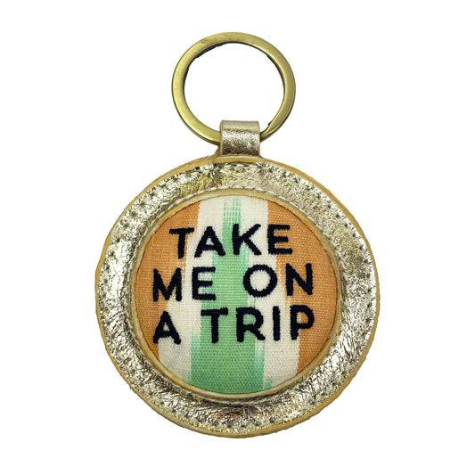 Take Me On a Trip - Gold Leather Ikat Keyring