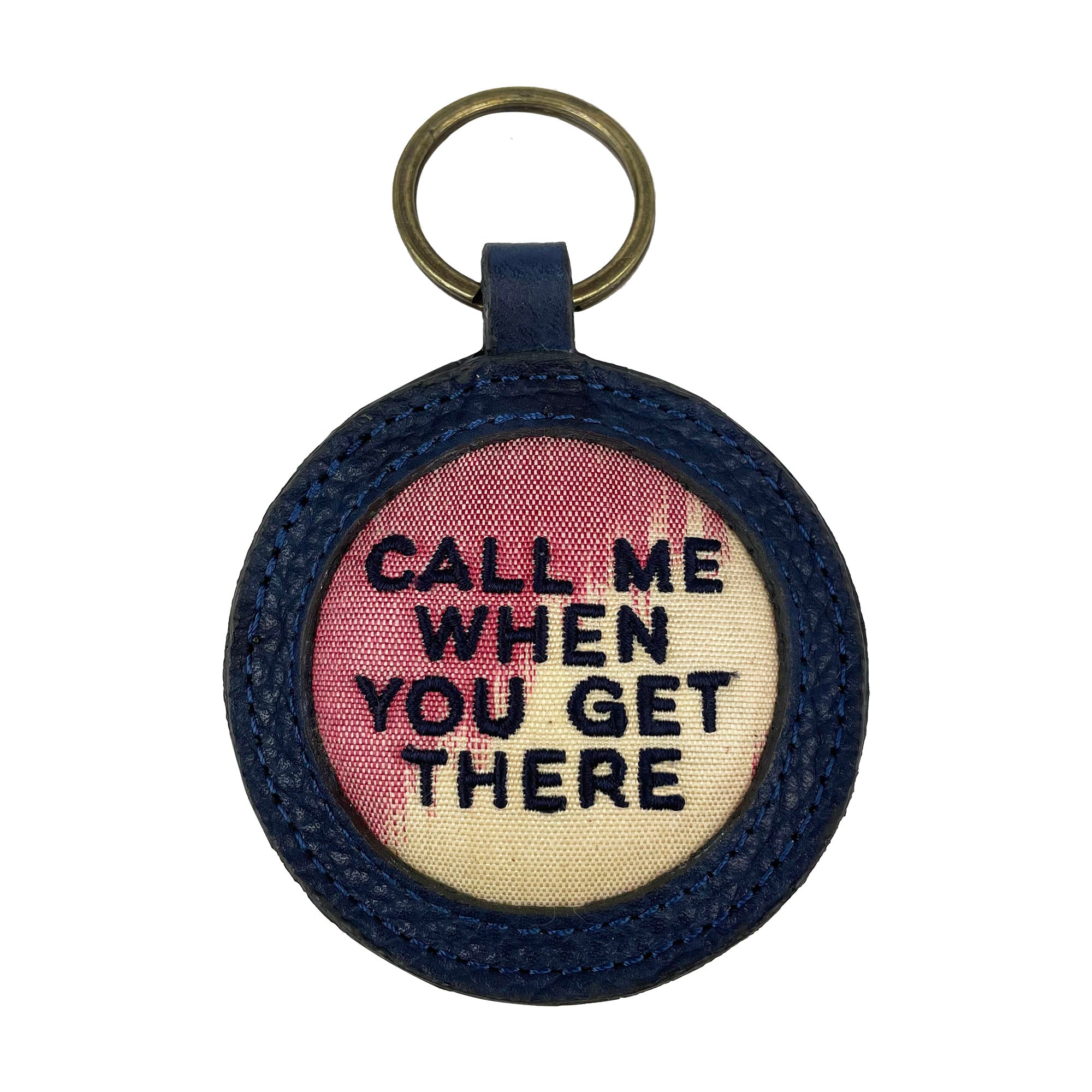 Call Me When You Get There - Navy Leather Ikat Keyring