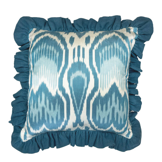 Cool Blues - Small Ikat Ruffle Cushion