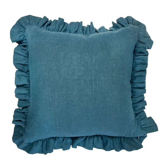 Cool Blues - Small Ikat Ruffle Cushion
