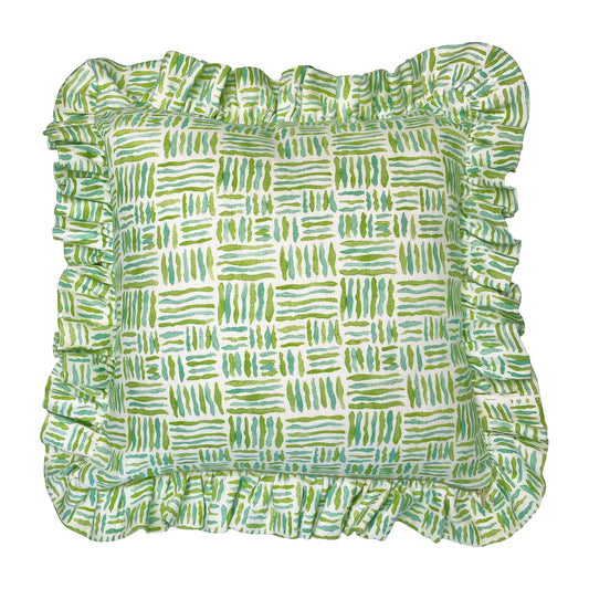 Blue Tulip - Small Ikat Ruffle Cushion