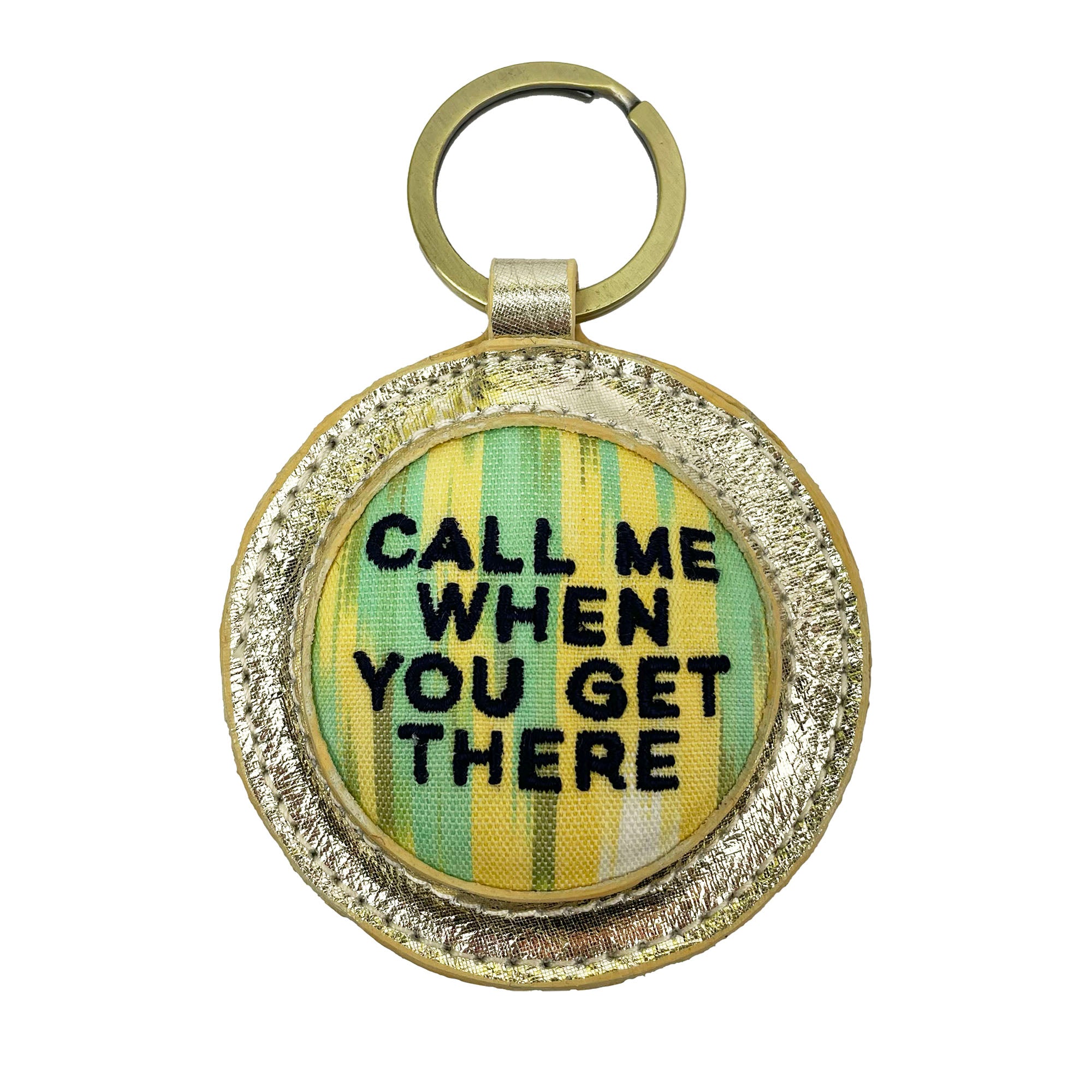 Call Me When You Get There - Gold Leather Ikat Keyring