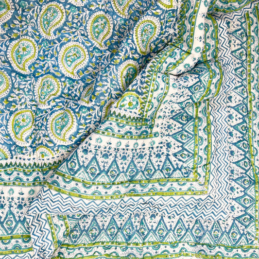 Single Quilt - Green Paisley