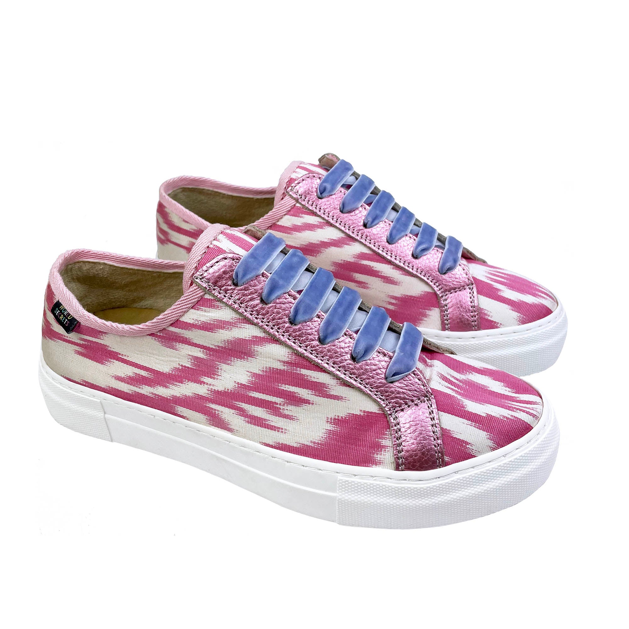 Pink Ikat Silk Sneakers with Lilac Velvet laces