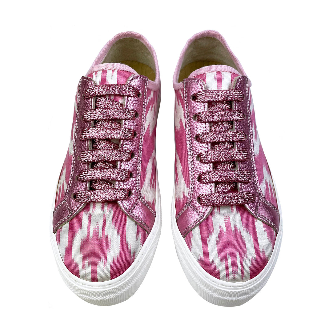 Pink Ikat Silk Sneakers with Pink Glitter laces