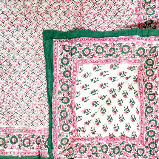 Single Quilt - Pink & Green Ditsy
