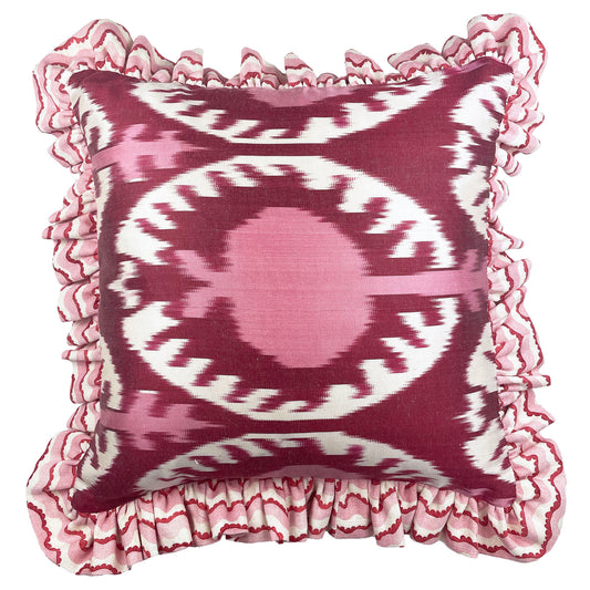 Pomegranate - Small Ikat Ruffle Cushion