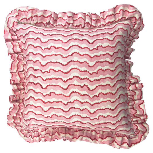 Pomegranate - Small Ikat Ruffle Cushion
