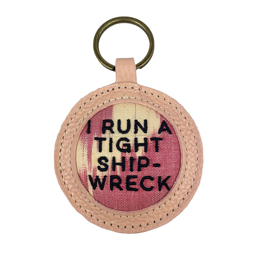 I Run A Tight Shipwreck - Pink Leather Ikat Keyring