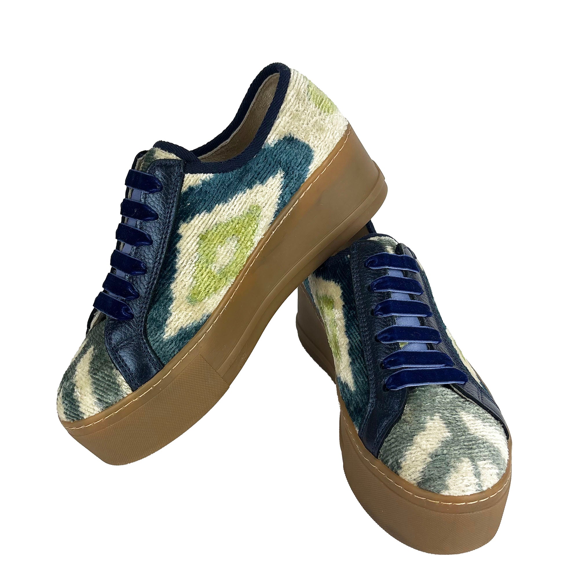 Navy Ikat Velvet - 'High Flyer' Sneakers - UK 4