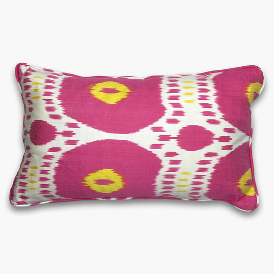 Pink & Yellow - Ikat Silk Cushion