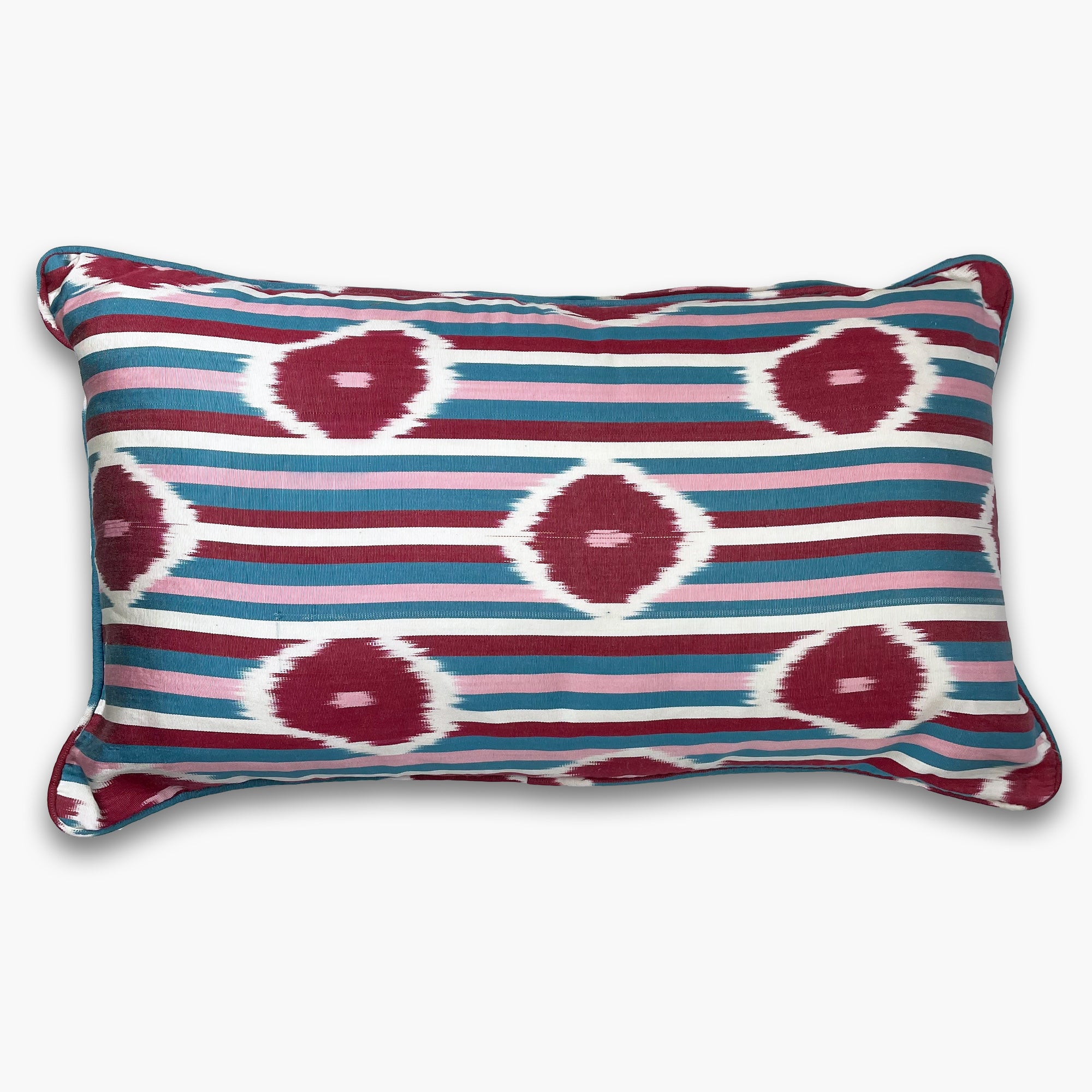 Pink & Blue Stripe - Ikat Silk Cushion