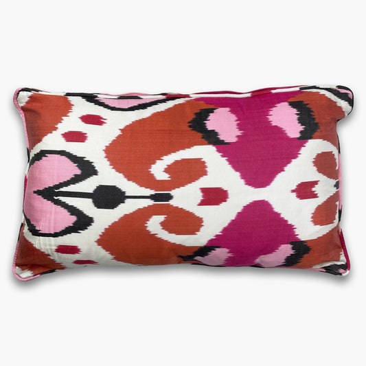 Pink Hearts - Ikat Silk Cushion
