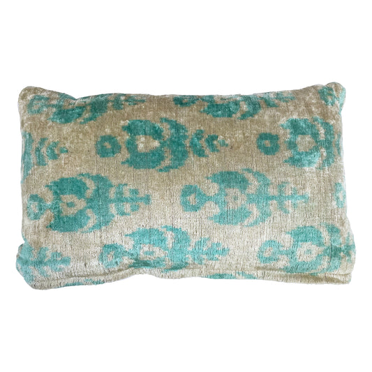 Aqua - Ikat Velvet Cushion