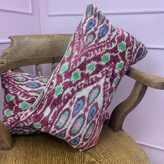 Avocado - Ikat Velvet Cushion
