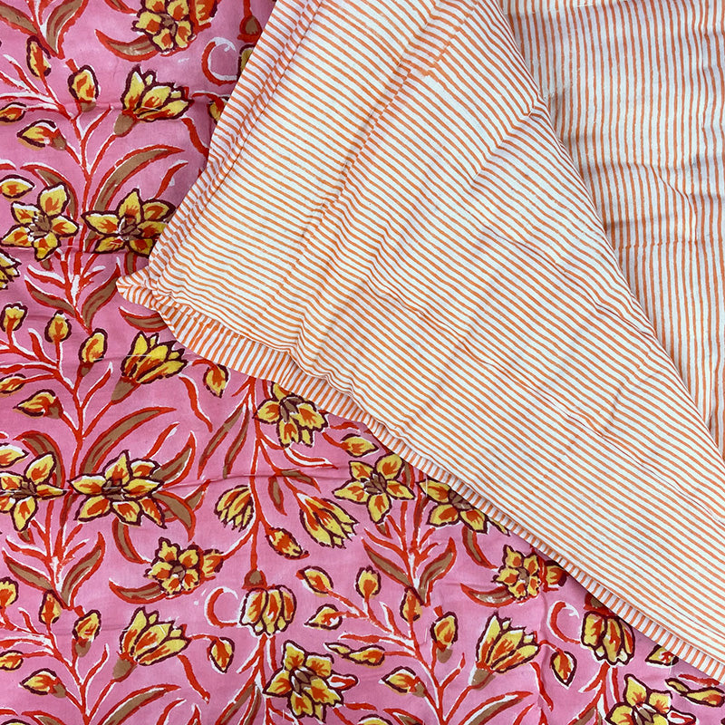 Kingsize Quilt - Pink & Yellow Meadow Stripe