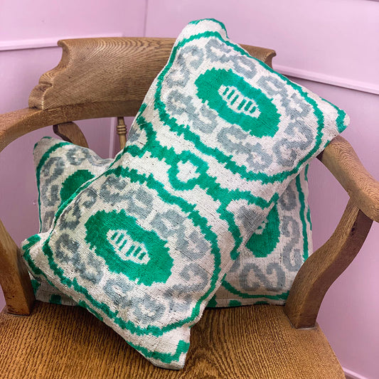 Mint - Ikat Velvet Cushion