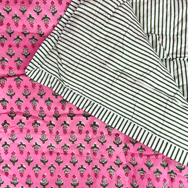 Queensize Quilt - Pink Floral Stripe