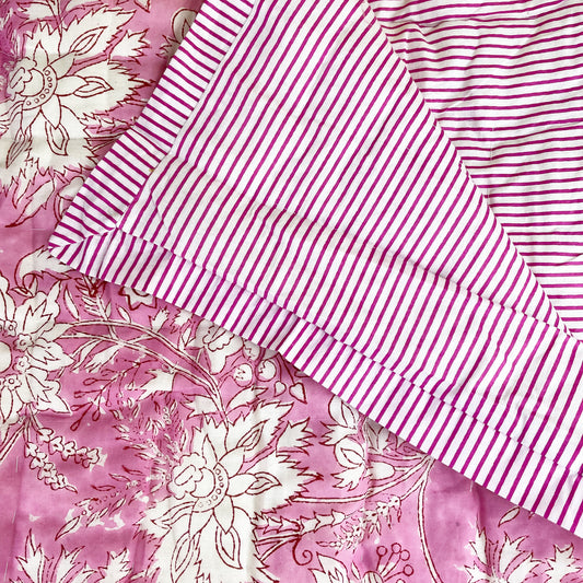 Queensize Quilt - Pink Meadow Stripe
