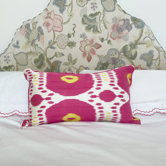 Pink & Yellow - Ikat Silk Cushion