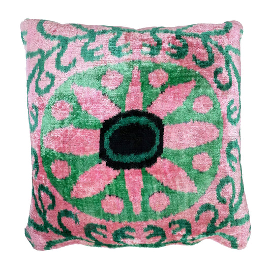 Pink Flower - Ikat Velvet Cushion