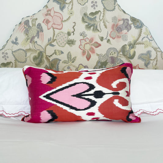Pink Hearts - Ikat Silk Cushion