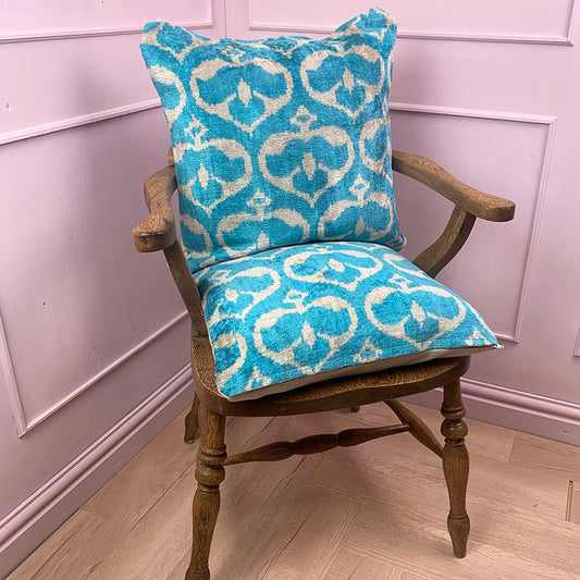 Sky - Ikat Velvet Cushion