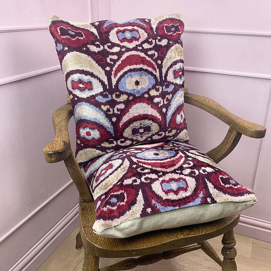 Wine - Ikat Velvet Cushion